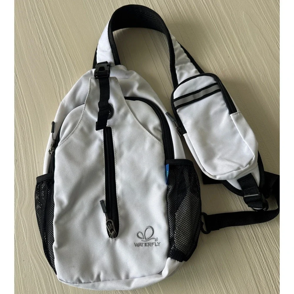 Waterfly Sling Backpack White Crossbody Shoulder Bag Hiking Travel Padded Strap